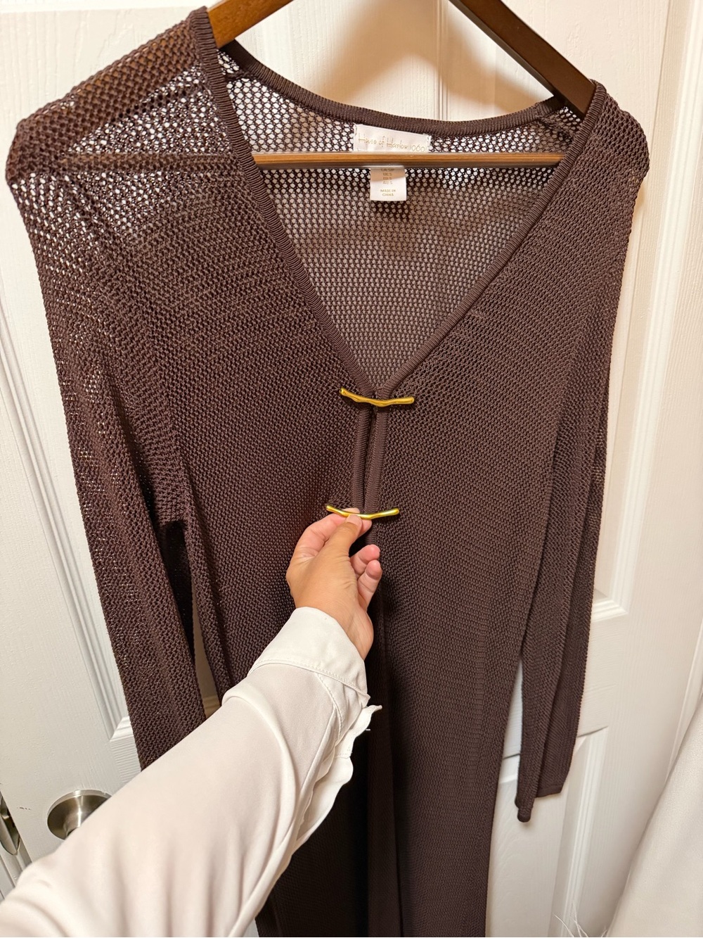 House of Harlow 1960 Chocolate Brown Crochet Knit Maxi Cover-Up Sz Small